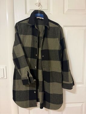 Women’s Olive Green & Black Plaid Button Jacket